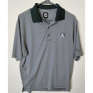 FJ Footjoy Medium Golf Polo Shirt Green White Striped Boulder Ridge Ad